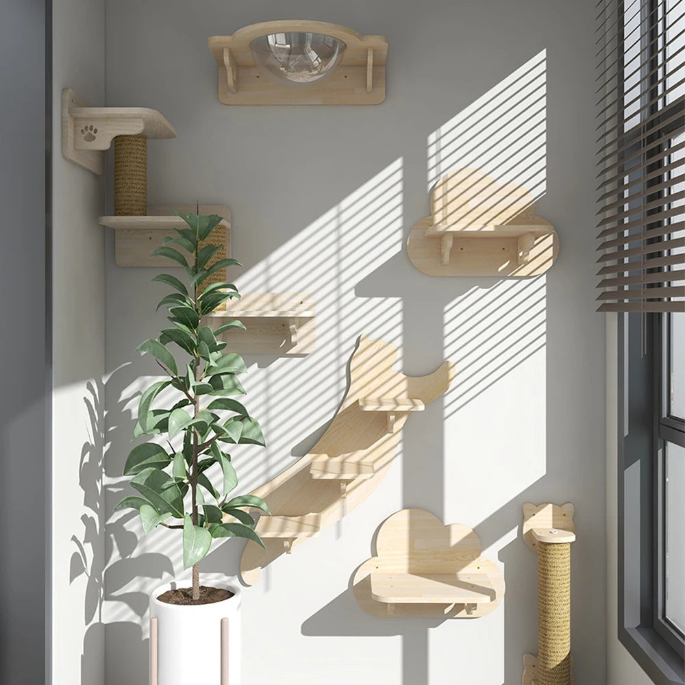 Wall-Mounted Cat Tree with Shelves