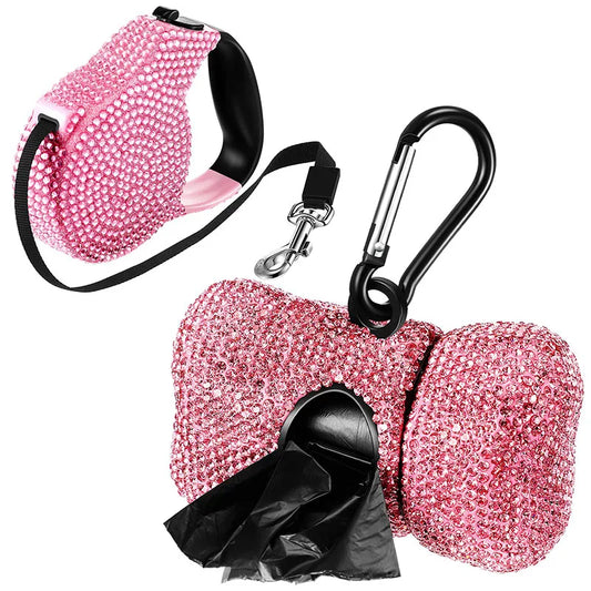 Rhinestone Leash & Bone Bag Dispenser