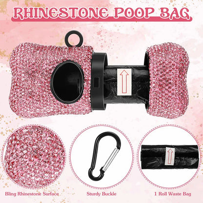 Rhinestone Leash & Bone Bag Dispenser