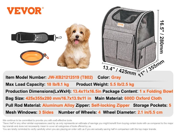 Pet Carrier Backpack with Wheels